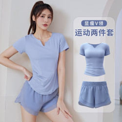 新款运动短袖短裤专业跑步速干普拉提健身套装瑜伽服女