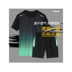 男士跑步运动套装夏季休闲速干短袖T恤专业健身晨跑服女羽毛球衣