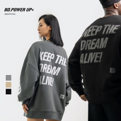 BD.POWER UP BD圆领卫衣男宽松时尚发泡印花加绒卫衣男针织保暖