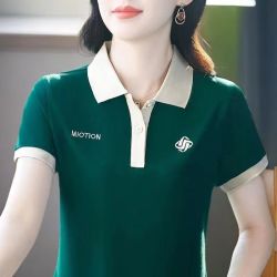 女士新款运动休闲POLO衫大码洋气时尚百搭半袖显瘦翻领短袖T恤