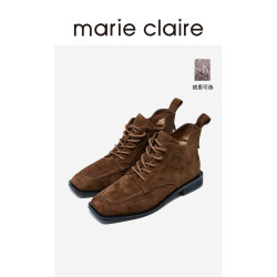 MC女鞋方头马丁短靴新款雅丹风皮鞋marieclaire