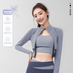 卡瓦杰 蜜桃拼色瑜伽外套亲肤裸感运动高领显瘦透气露脐健身服女