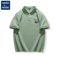 GENIOLAMODE 冰丝polo衫男士百搭短袖夏季卡通小熊猫印花t恤男运动