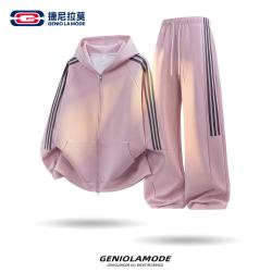GENIOLAMODE 男士春季新款美式开衫连帽卫衣卫裤套装休闲时尚宽松