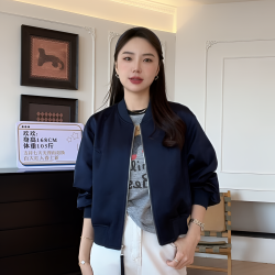 秋季休闲圆领宽松高奢质感短款棒球服外套-YHW50189