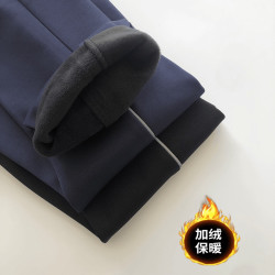 藏蓝色细反光加绒款校服裤子初高中小学生男女通用直筒宽松运动裤