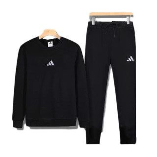 adidas 运动套装男黑色卫衣套头衫休闲长裤运动裤子