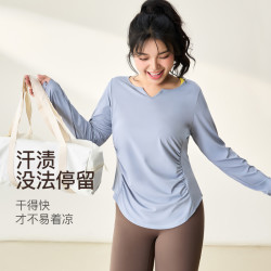 大码健身衣运动T恤女2025新款宽松显瘦速干长袖胖mm瑜伽服秋