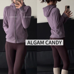 ALGAMCANDY秋冬保暖加绒加厚拉链修身卫衣女运动休闲连帽瑜伽外套