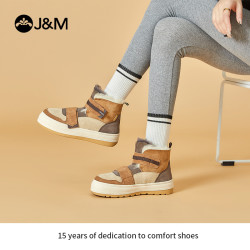 J&M 2024年冬季新款雪地靴厚底增高女靴加绒加厚87307W