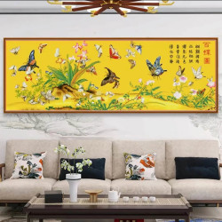 83417花香百蝶图花鸟画十字绣满绣大幅线绣客厅