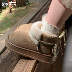 细细条 东北棉靴雪地靴户外厚底加绒舒适新款女冬韩系百搭中筒靴