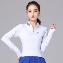 春夏新款广场舞服装运动T恤上衣女长袖立领高弹健身体操跳舞衣服