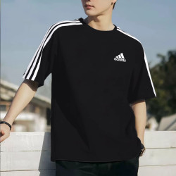 adidas 短袖男装黑色运动T恤休闲宽松透气半袖上衣 IC9334