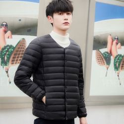 新款轻薄羽绒服男士无领保暖内胆大码圆领内穿薄款时尚潮V领外套