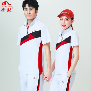 晋冠 薄款夏季短袖女速干立领运动演出服情侣广场舞佳木斯团体套装