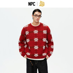 NPC 潮牌马上有财新年胶囊针织毛衣线衫毛巾钱纹立体提花NP61SW18