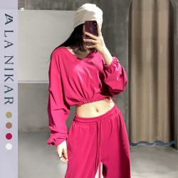 新款保暖加厚运动卫衣女长袖宽松秋冬瑜伽套装S0822+K0628