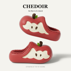 chedoir 猜岛原创苹果棉拖鞋女冬季加绒半包跟防水耐脏情侣家居鞋