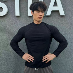 秋冬季德绒修身半高领运动健身长袖T恤纯色休闲保暖高弹力打底衫