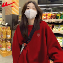 回力 红色马年新款卫衣男女2026春秋冬季季新加绒加厚本命年拜年服