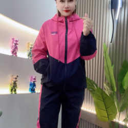 拼色新款运动套装连帽休闲数码印花服大码跑步气质时尚减龄整套