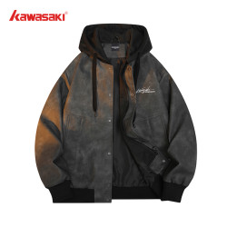 川崎 kawasaki/川崎运动休闲宽松拼接撞色假两件连帽夹克外套男女同款