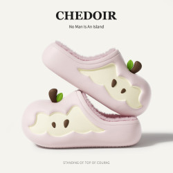 chedoir 猜岛苹果棉拖鞋女款冬季半包跟防水耐脏可抽洗情侣家居鞋
