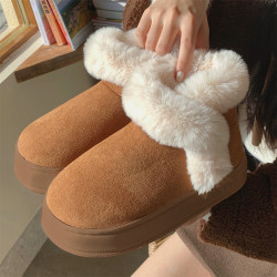 细细条 时尚休闲ins潮韩版复古撞色棉鞋厚底防滑冬季外穿雪地靴女