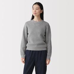 無印良品 MUJI 无印良品 女式 可水洗 网眼 圆领毛衣女款针织衫女装上衣