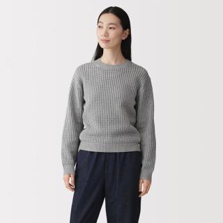 限尺码：無印良品 MUJI 无印良品 女式 可水洗 网眼 圆领毛衣女款针织衫女装上衣