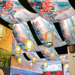 高级感遮丑吊顶挂布定制室内房梁布置天花板遮挡装饰布挂帘