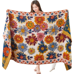 花朵四季通用棉纱裹巾浴巾80x160家用纯棉吸水速干柔软大人