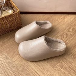 十一步 厚底防水棉拖鞋女款秋冬季居家室内防滑加绒保暖外穿毛绒拖鞋男士