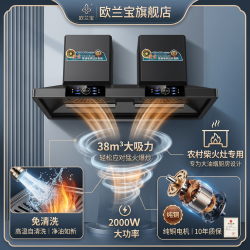 欧兰宝 农村柴火灶家用大吸力油烟机土灶抽烟机商用大功率烟机中岛式炸鸡店大锅灶免清静音节能洗铜电机