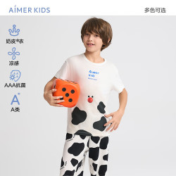 爱慕 儿童奶皮衣男女童短袖睡衣睡裤家居服春夏空调服宝宝薄款抗菌a类透气 上衣-黑白奶皮怪 120 （34-48斤）