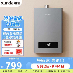 迅达 燃气热水器天然气家用12升 强排式 智能恒温 低水压启动 多重安防 DS802（天）