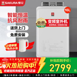 樱花 燃气热水器天然气家用强排式 智能恒温热水器 水气双调恒温抗强风低水压启动 16L