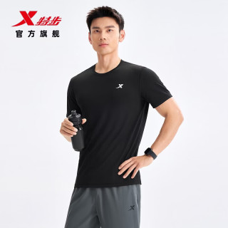 特步 运动t恤衫短袖男夏装新款跑步速干衣薄款健身服半袖 正黑色-0359 XL /180