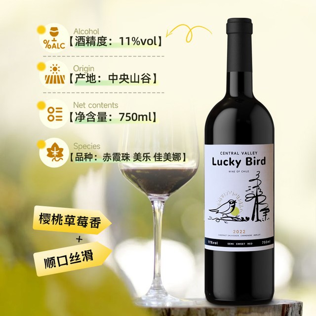 淘金币16.56元：赛尚名庄 嘉运鸟 智利 半甜红葡萄酒 750ml