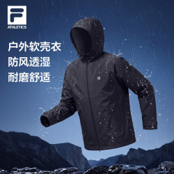 FILA 男款梭织连帽外套 正黑色 170/92A/M 运动夹克