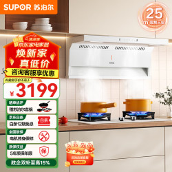 苏泊尔 油烟机家用顶侧双吸油烟机燃气灶套装厨房25m³爆炒大吸力烟灶套装白色智控油烟机套装