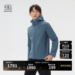 KOLON SPORT 户外软壳衣 男士防泼水防风透湿保暖连帽拉绒夹克 LHJK5WN069-BU 蓝色 L 175/96A