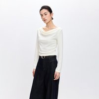 LILY 含莱赛尔醋酸羊毛一字领气质通勤长袖上衣T恤