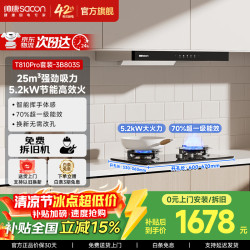 帅康 欧式顶吸式抽油烟机T810Pro  25m³挥手智控烟灶  T810Pro套装-5.2kW高热效率(3B803S) 天然气