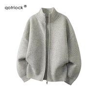 QOTRIOCK 美式双拉链毛衣开衫男女秋冬重磅宽松百搭慵懒感简约针织外套上衣