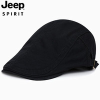 JEEP SPIRIT 简约帽子男女春秋季韩版时尚潮流前进帽夏天休闲鸭舌帽百搭贝雷帽 黑色 均码 可调节