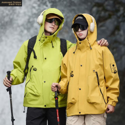 JEANSWEST OUTDOOR 户外冲锋衣男2026春季情侣防风防水登山服外套夹克外套款 荧光绿   S