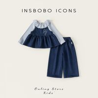 insbobo 童装女童套装2026春装新款女孩牛仔三件套宝宝衬衫牛仔裤