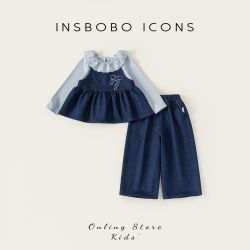 insbobo 童装女童套装2026春装新款女孩牛仔三件套宝宝衬衫牛仔裤